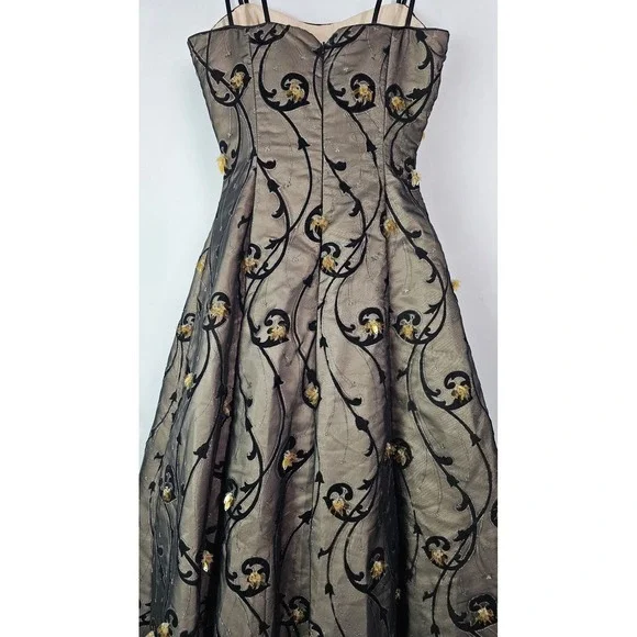 Coli Couture Black Gold Floral Beaded Prom Formal Gown Dress Size 8 - Picture 7 of 11